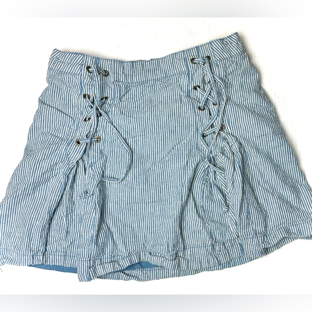 Free People Railroad Striped Seersucker Linen Blend‎ Cotton Skirt Womens 6 Mini